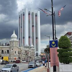 Islamic main building for all things. Flags are for upcoming independence day 30 August