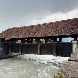I read that this covered bridge can be hydraulically raised when threatened by floodwaters.