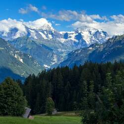 Three biggies in the Jungfrau Region of the Bernese Alps — L to R: Eiger (clouded), Mönch, Jungfrau