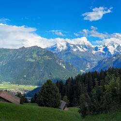Panorama of the view from the end of the road in Waldegg, Switzerland.