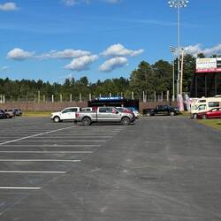 The parking lot for the race is beginning to fill