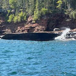 This is the rock I docked to last year. Water too rough this year!