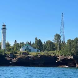 Devils Island light house. And the current light tower.