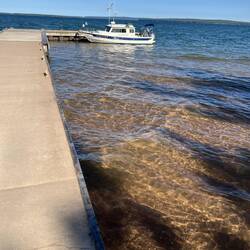 The dock at Sand Island East Bay is very nice. But sand continues to settle on the inside.