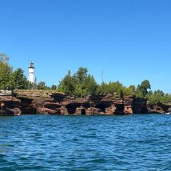 Devils Island light house. Newer light tower. And sea caves.