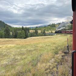 3½ miles out, and we're on the 4%, and crossing the Lobato Trestle, 100 ft above Wolf Creek