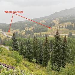 Closing in on Windy Point as a shower closes in on us. The engine is slipping, we're down to 5 mph