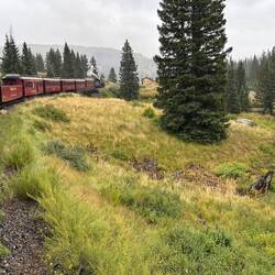 Approaching Cumbres station yard to check in with the dispatcher