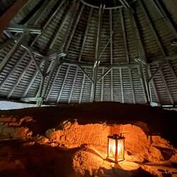 Inside the roof area with whilst using a lantern to light our way.