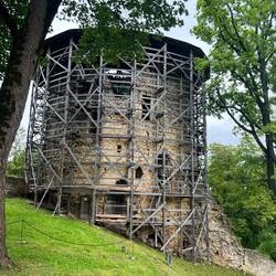 Work under on one of the towers at Cesis Castle