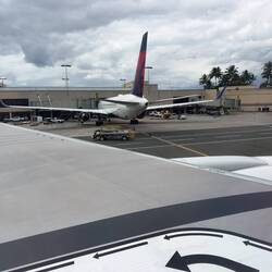 JL783 on pushback at HNL.