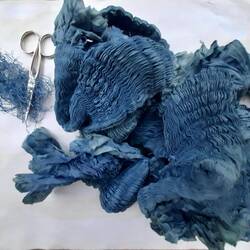 Indigo, silk, pleats