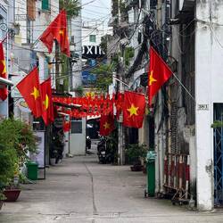 Everywhere is decorated for national day.