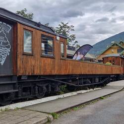 An adapted carriage being used as a cafe