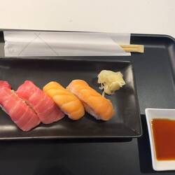 My sushi snack at the Sakura First Class Lounge.