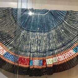 Skirt, 3 Sewn Panels in Hemp, Major Part in Batik, Embroidered Patterns and Applique