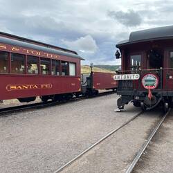 Our train waiting at Osier as we have lunch. Note the "San Juan" rear drumhead on our Parlor Car.