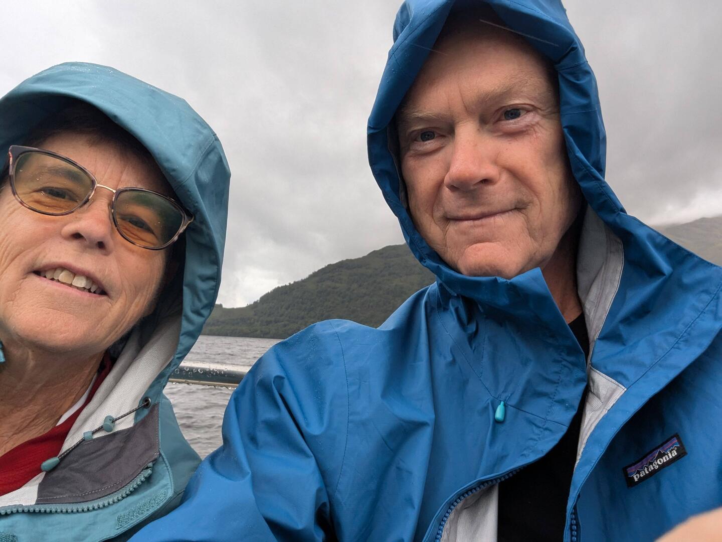 On the ferry, the only time we wore raincoats