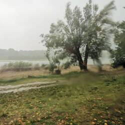 Aus dem Auto in den Regen geschaut