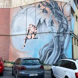 Mural auf einem Gebäude in der Innenstadt