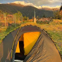 On the village football field with view behind