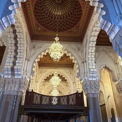 Inside the mosque. The women are in the upper section and the men are below