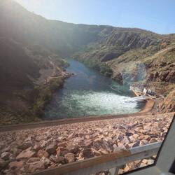 Powerful dam that manages the man-made lake