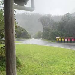 Wet and windy day under the porch