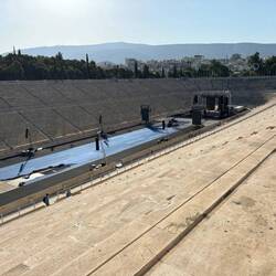 Stadium is being set up for a music concert