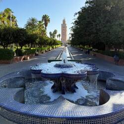 Park in Marrakech, old mosque in the background