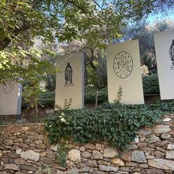 Beautiful stone carvings line the walkway