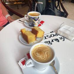 Morning cafe con leche at our Hotel and they gave us coffee cake for FREE!!