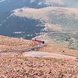 A down-bound train departs on some of the 26% grade