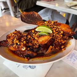 Fried collar with hazelnut chili crisp