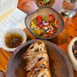 Cured albacore with tomatoes and sauce