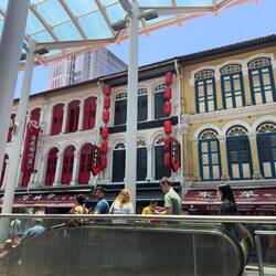 Shop facades around Chinatown Station.