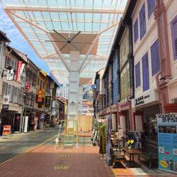 Shop facades around Chinatown Station.