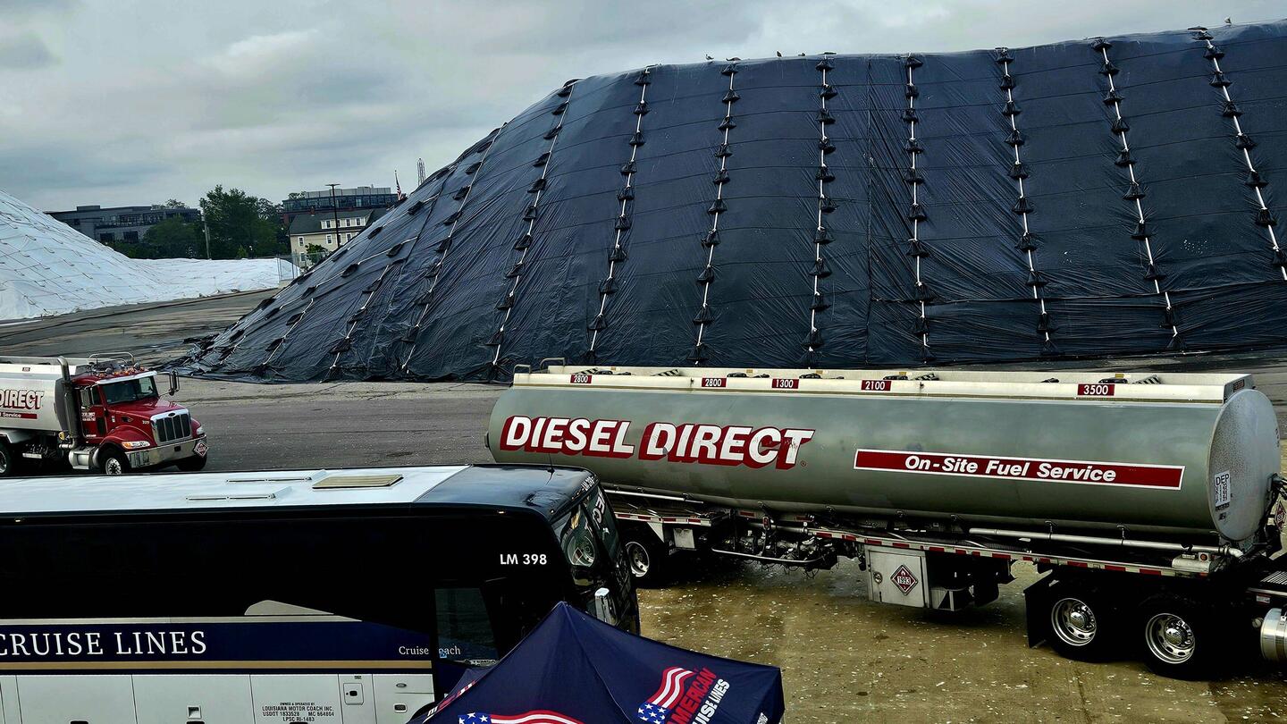 I wondered how the ship got fuel...by the truckload! Mountains of road salt on the Piscatugua R