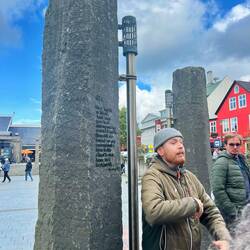 Lava tube depictions of logs brought over with the first man who came to live in Iceland.