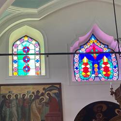 Colourful stained glass in Holy Cathedral Church of St. Titus