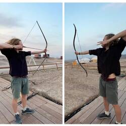 Fulfilling his childhood LotR fantasies. Left and right handed, very impressive