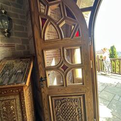 Intricate carving on the doors