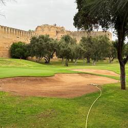 Royal golf course inside the palace walls. Note the storks nesting on the old tower