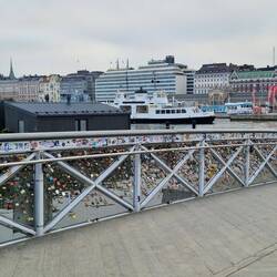 A bridge where tourists have put padlocks