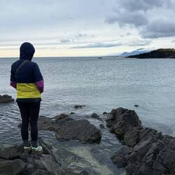 Chelsea saying hi to a seal at Ytri Tunga