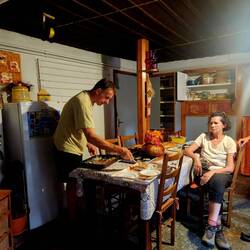 Multi tasking farmer serving up the quiche