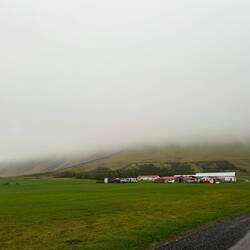 We are staying at a very pretty farm which we cannot see because of the cloud.