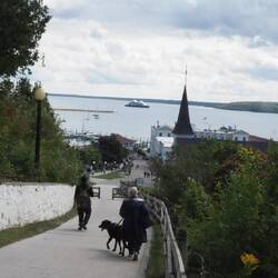 Jill and Indy walking back to town.