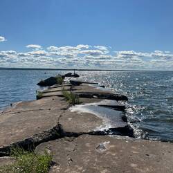 Looking out at thge break water before the rock shoal.