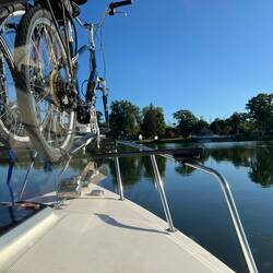 Heading out of Pirates Cove Marina. Just showing the view I have around the bikes on the bow